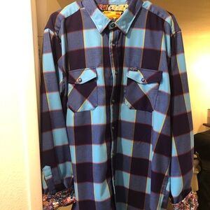 RetroRifle Blue and Orange Plaid Shirt with Graphic Inner Design Flannel
